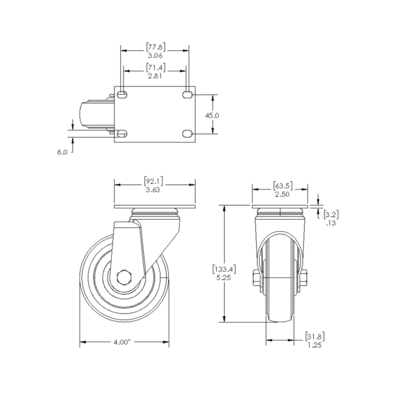 31-SPD4-0 MODULAR SOLUTIONS CASTER 4" SWIVEL TOP PLATE